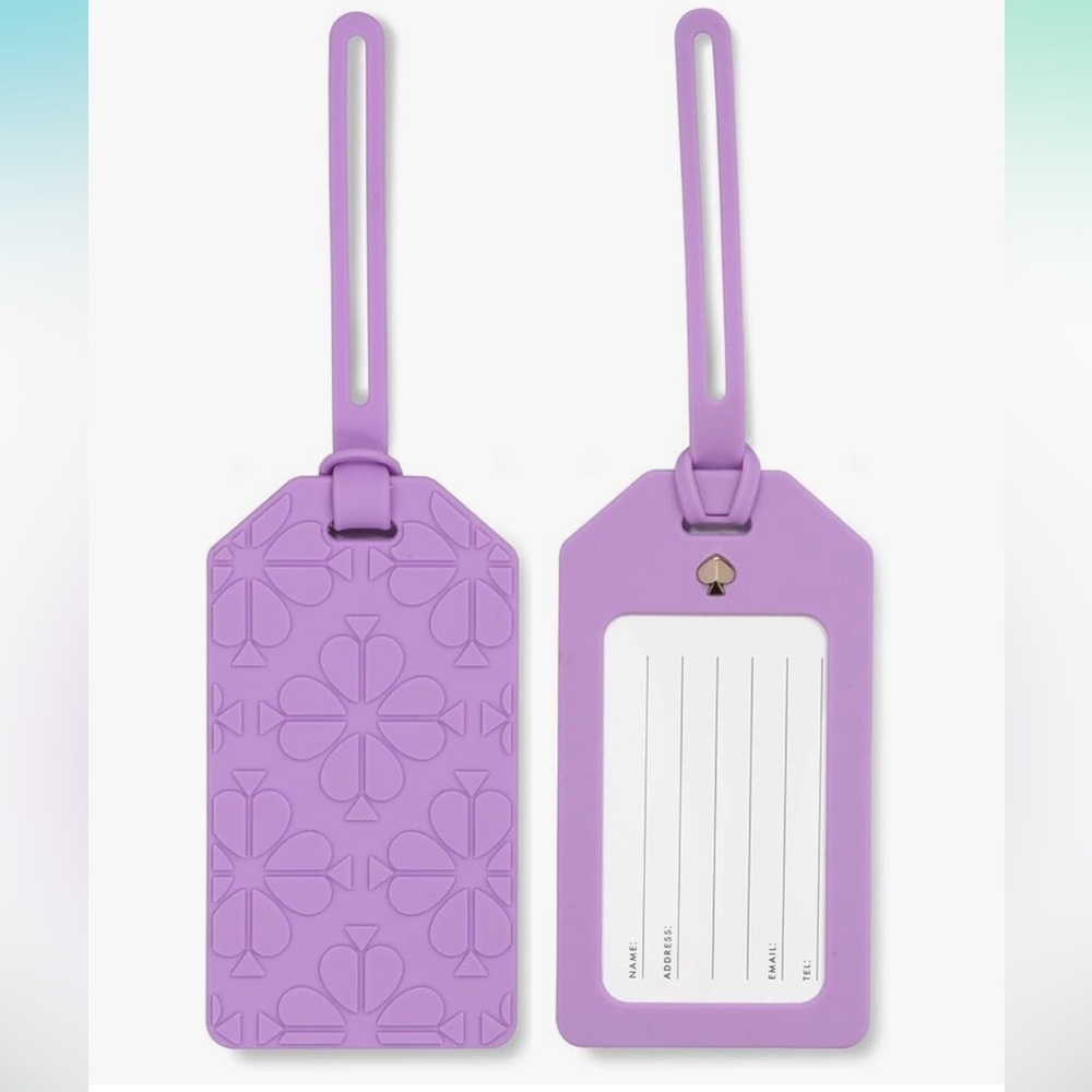 🆕 Kate Spade New York Purple Silicone Luggage Tag with Strap, Spade Flower